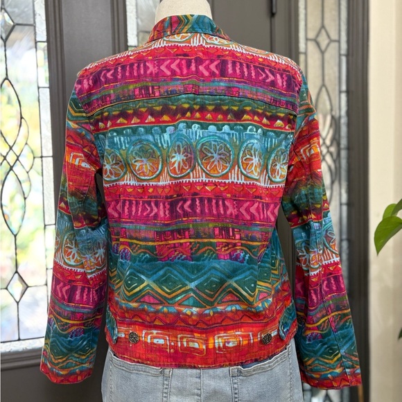 Chico’s Design Vintage Abstract Southwest Inspired Print 100%Cotton Denim Jacket - Picture 6 of 9